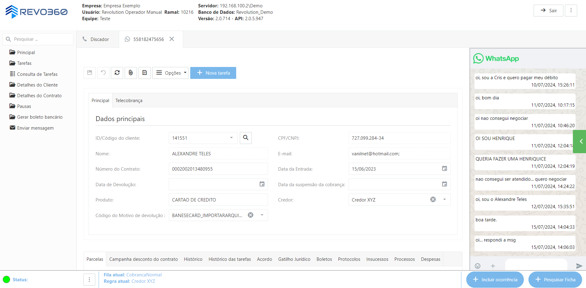 REVO360 - Tela única. Tudo integrado num só lugar. CRM, Discador, Whatsapp, SMS, Control Desk